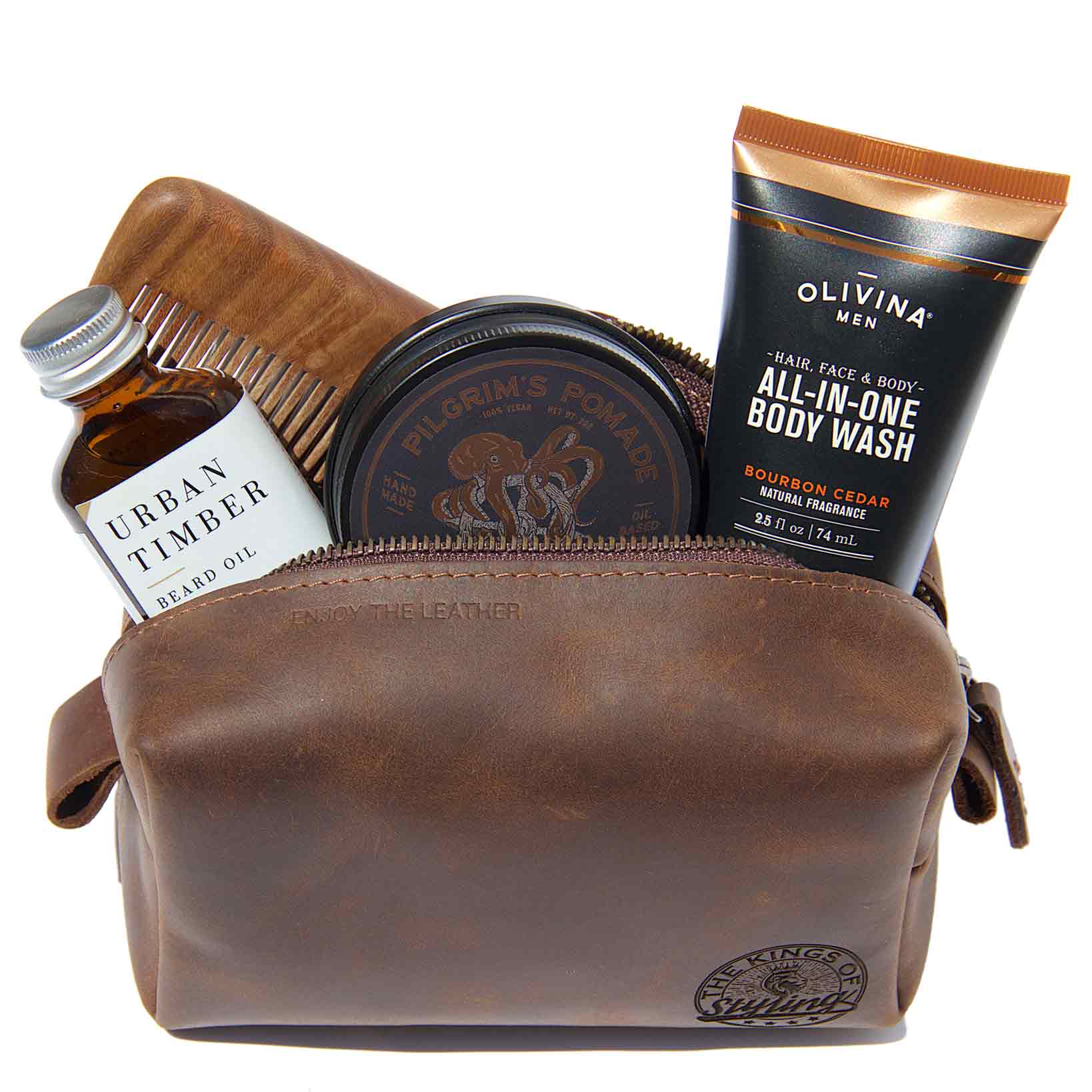 The Kings of Styling - Small Brown Leather Dopp Kit